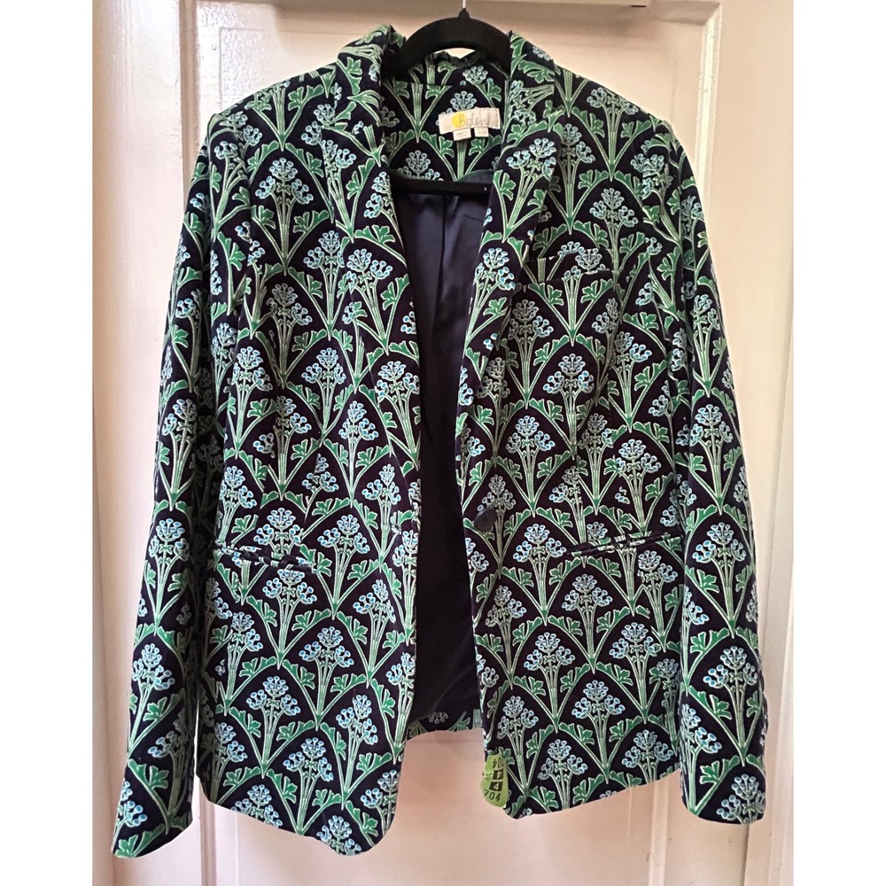 Boden Velvet Green Blue Floral Art Nouveau Cotton Blazer Jacket Size 10R